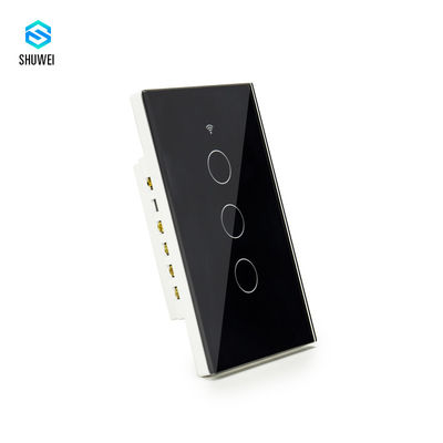 OEM 110V American Black Touch 3 Gang 3 Way Smart Switch การควบคุมด้วยเสียง TuyaAPP Alexa Google Home