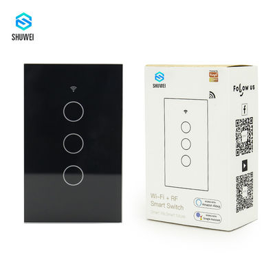 OEM 110V American Black Touch 3 Gang 3 Way Smart Switch การควบคุมด้วยเสียง TuyaAPP Alexa Google Home