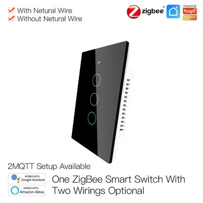 ไม่มีลวดเป็นกลางไม่มีตัวเก็บประจุ Zigbee 3.0 สวิตช์ผนัง Wifi อัจฉริยะพร้อมรีโมทคอนโทรล