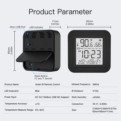10m Wifi Smart IR รีโมทคอนโทรล พร้อมเซ็นเซอร์อุณหภูมิและความชื้น AC ทำงานร่วมกับ SMART SPEAKER