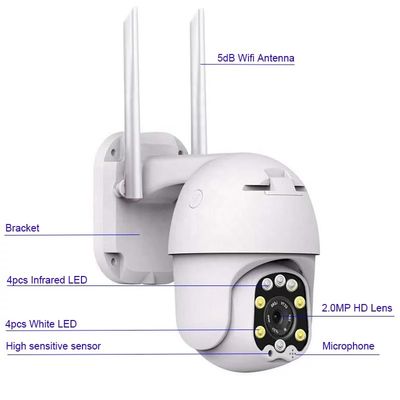 IP66 กล้อง Wifi กล้องโดมรักษาความปลอดภัยแบบไร้สายโฮม Wi-Fi Pan Tilt Night Vision
